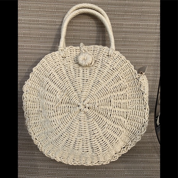 LAST 1❤️TRENDY ROUND LINED STRAW TOTE BAG - Picture 4 of 7